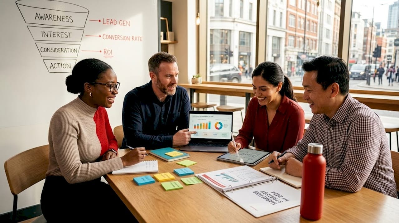 Growth marketing team reviewing experiment results