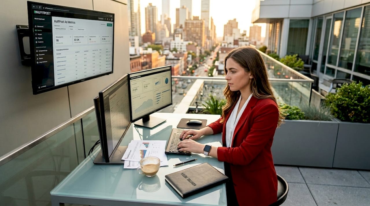 Marketing professional analyzing digital ads on computer