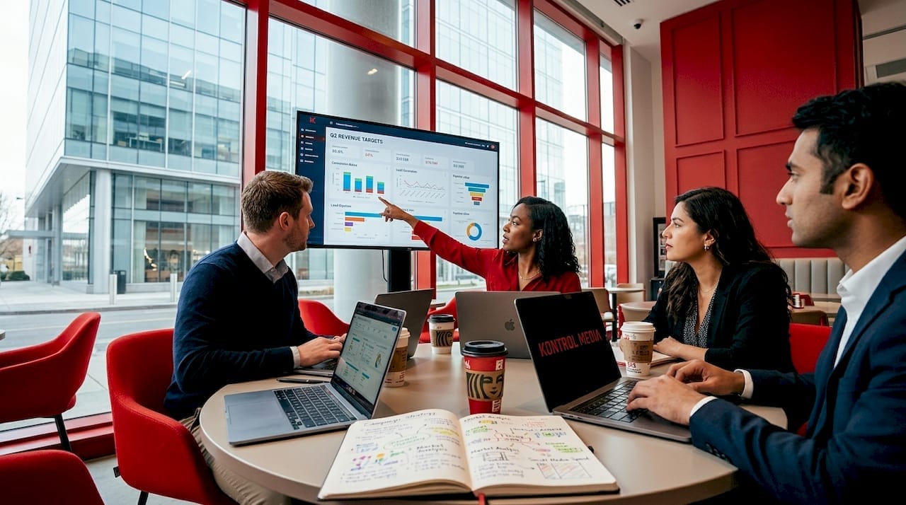Marketing and sales team collaborating in office