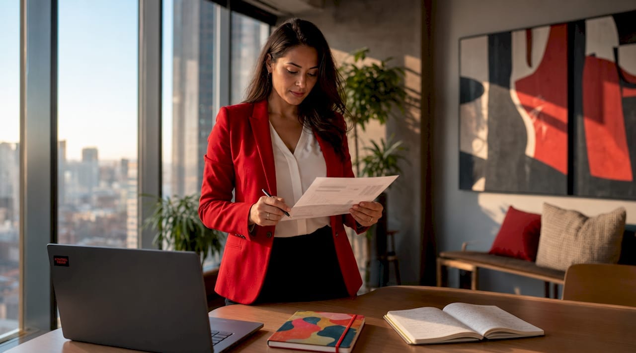 Marketing manager reviewing lead qualification documents