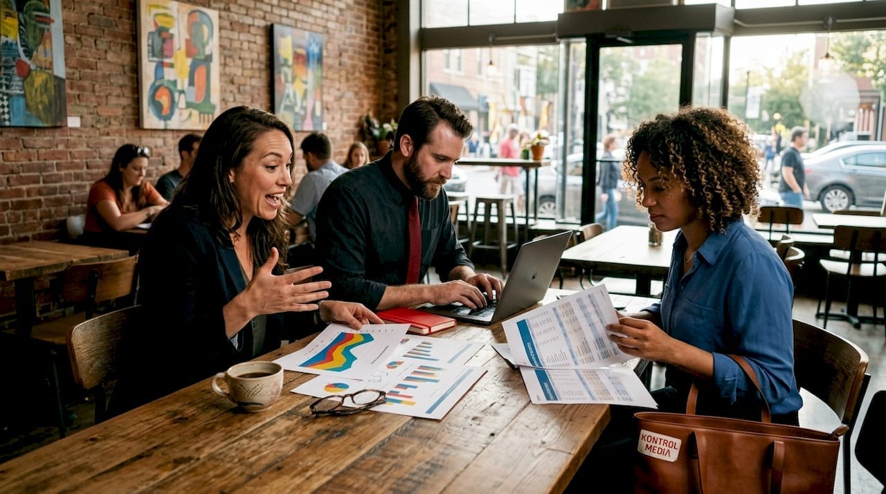 Marketing team analyzing commerce media data