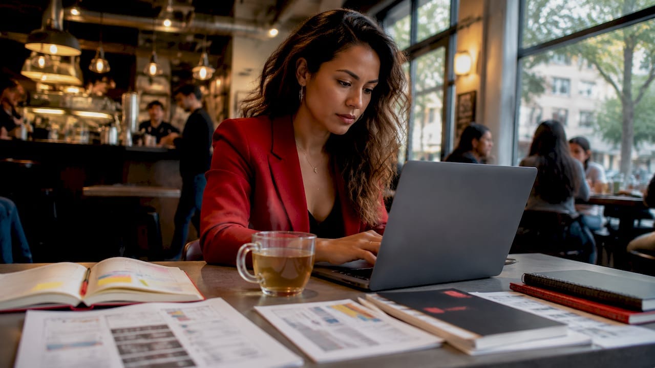 Diverse woman working on digital PR strategy