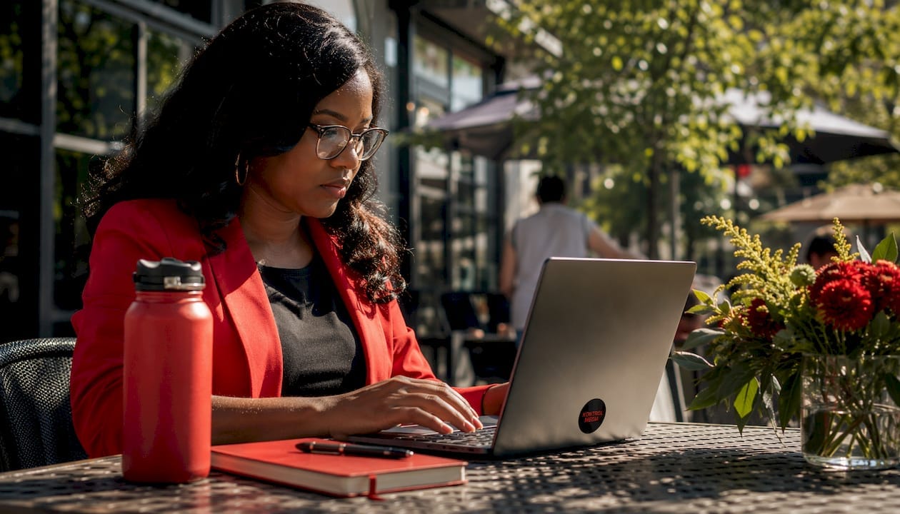 Woman managing advertising inventory on computer