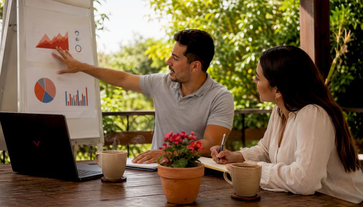 Colleagues discussing branded content data