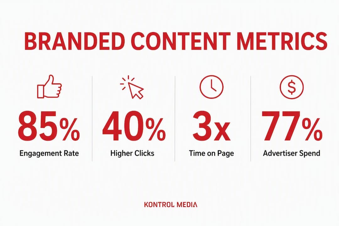 Infographic comparing key metrics of branded content and display ads