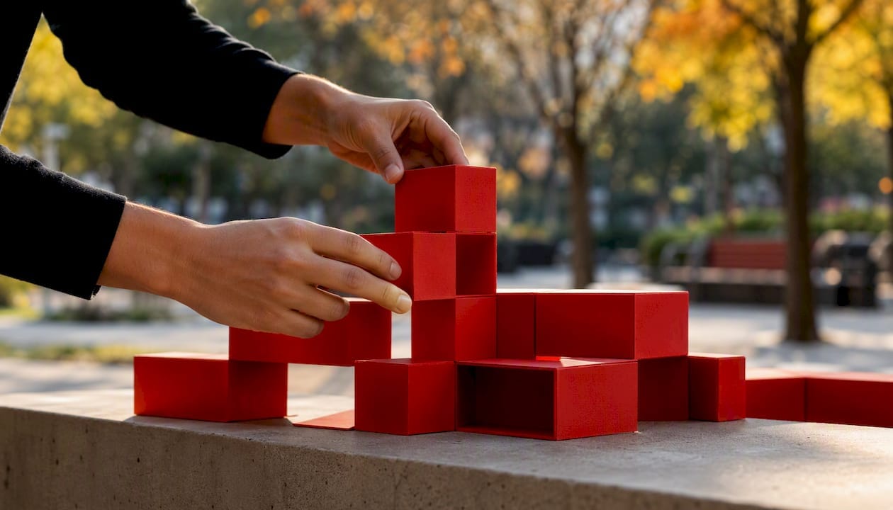 Hands adjusting modular marketing resources
