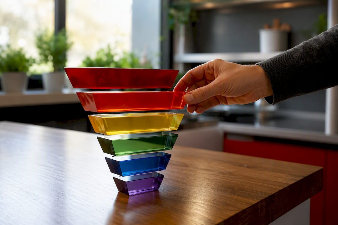 Hand placing sales funnel block