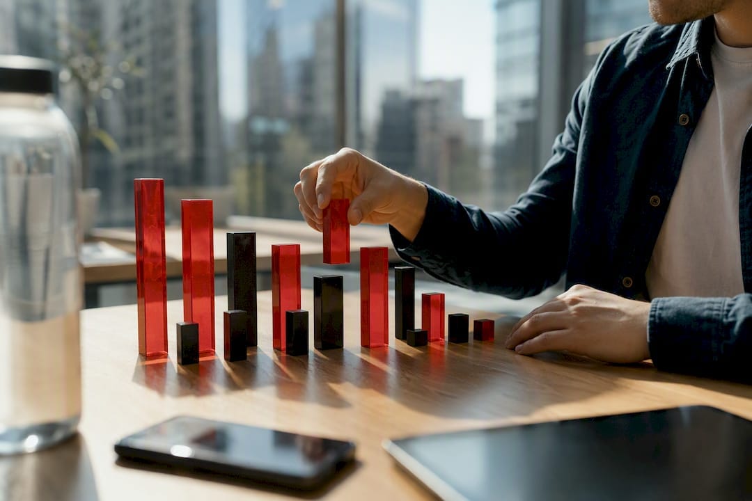 Hand adjusting retail data visualization blocks
