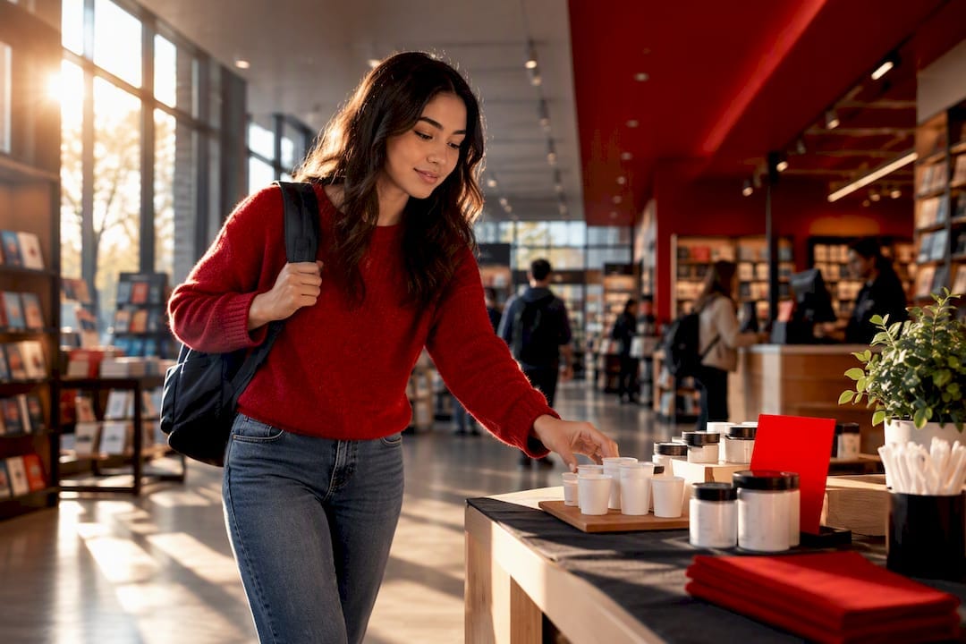 Student sampling activation inside campus bookstore