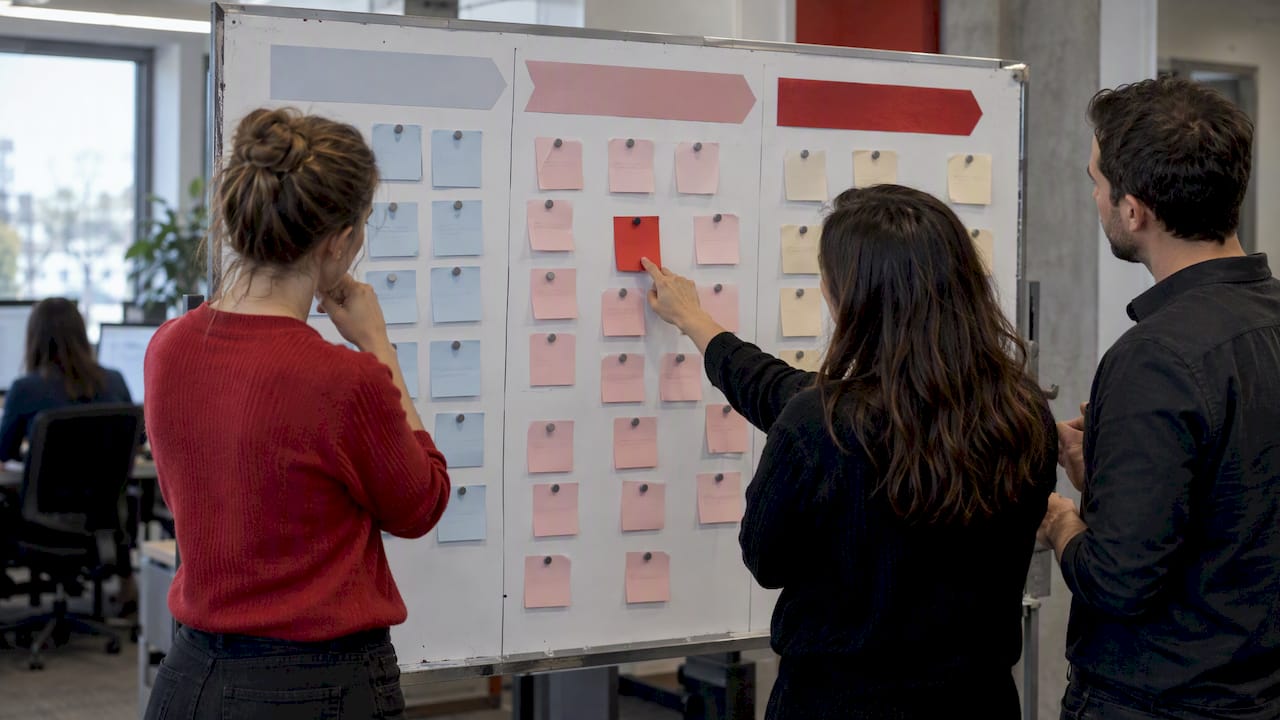 Retail media launch milestones on a planning board