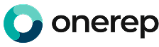 Onerep company logo featuring a teal circular icon and sans-serif text.